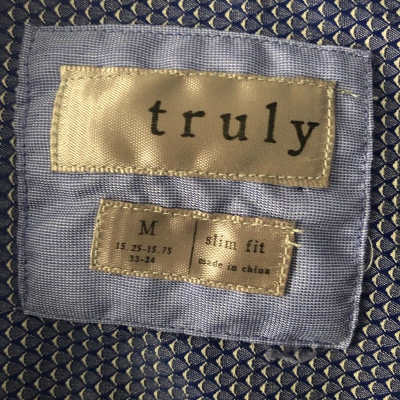 TRULY - SLIM FIT TEXTURED BUTTON DOWN SHIRT BLUE MENS MEDIUM - Picture 6 of 10